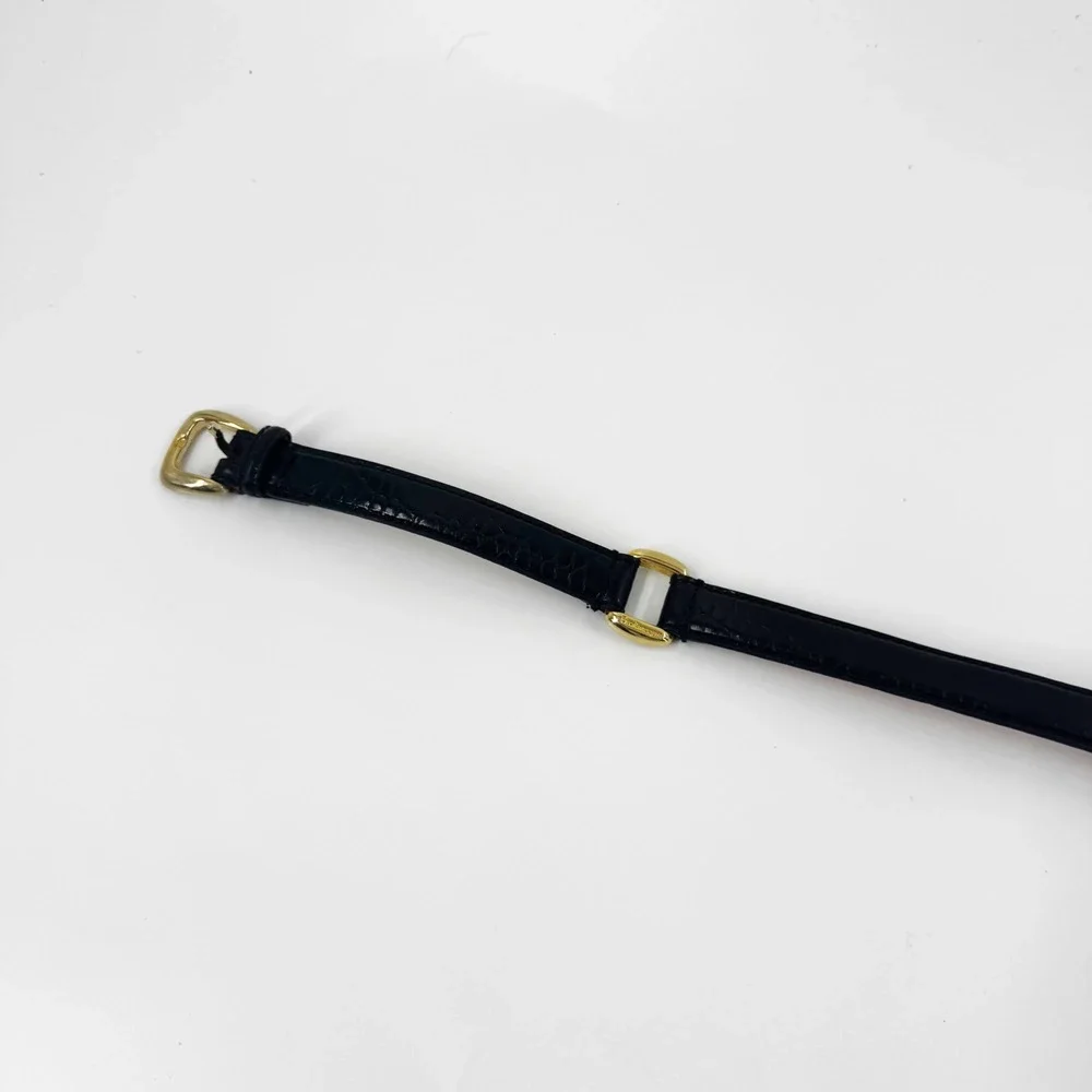 Burberrys of London Vintage Black Croc Embossed Leather Belt Gold Buckle Italy M